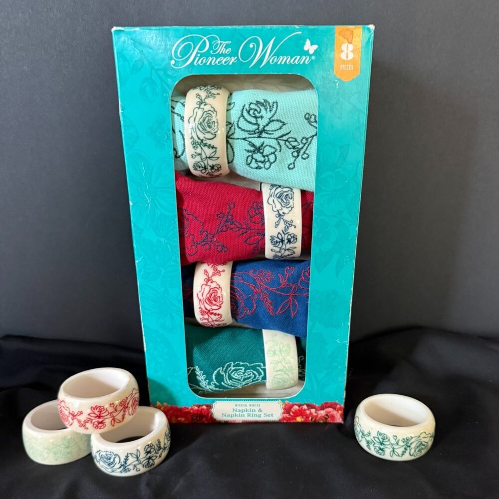 The Pioneer Woman Wishful Winter Napkin & Napkin Ring Set 12-Piece Floral Multi